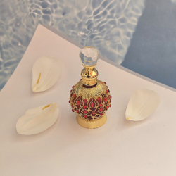 1bottle_gold_red_005 Golden Bottle Red Diamond, 15ml Essential Oil Perfume Bottle, Reusable For Fragrance, Essential Oils, 1pc