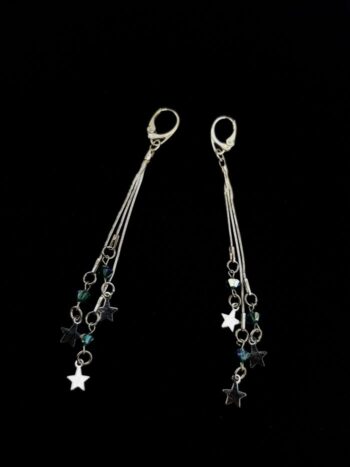 Sidabriniai auskarai (925) su grandinėlėmis ir turkio spalvos Swarovski kristaliukais