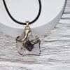 Big Asymmetrical Gold Plated Edge Natural Stone Pendant, Rose Quartz Crystal Pendant Necklace, Jewelry Gift