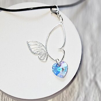 Big Butterfly Shaped Zinc Alloy Pendant, Crystal Heart, Accessory, Necklace